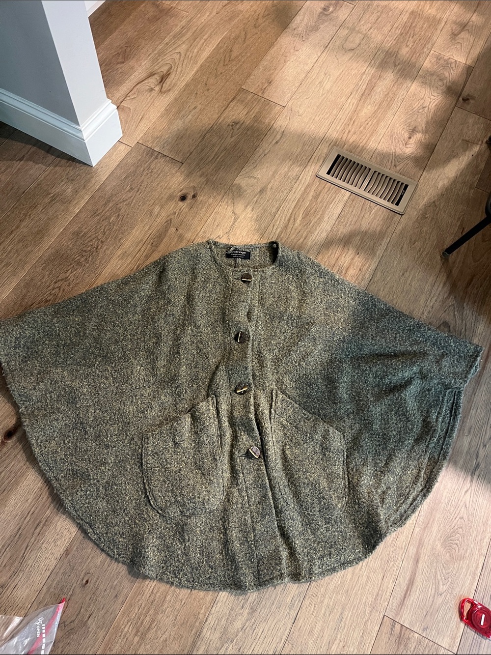 John Branigan made in Ireland wool Olive Green Knitted Button-Front poncho
